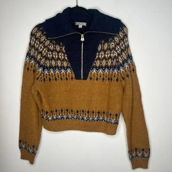 J. Crew Fair Isle Half Zip Brushed Yarn Sweater Size Small - Picture 6 of 10